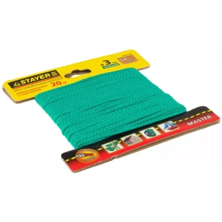 Шнур STAYER &quot;MASTER&quot; хозяйственно-бытовой, полипропиленовый, вязанный, с сердечником, зеленый, d 3, 20м 50412-03-020 купить в Тобольске