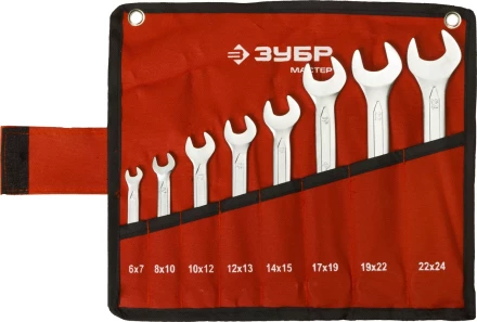 Набор ЗУБР &quot;МАСТЕР&quot;: Ключ гаечный рожковый, Cr-V сталь, хромированный, 6-24мм, 8шт 27010-H8 купить в Тобольске