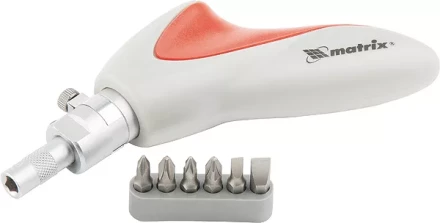 Отвертка реверсивная, пистолетного типа, силовой элемент под ключ, набор бит, CrV, 6 шт MATRIX 11550 купить в Тобольске