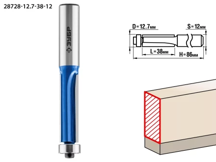 ЗУБР 12.7 x 38 мм, хвостовик 12 мм, фреза кромочная с нижним подшипником (3 лезвия), Профессионал (28728-12.7-38-12) купить в Тобольске