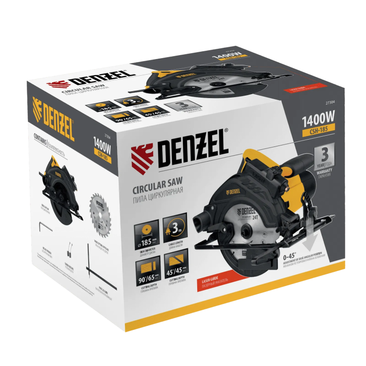 Пила циркулярная Denzel 27304 CSH-185, 1400 Вт, 185 мм купить в Тобольске