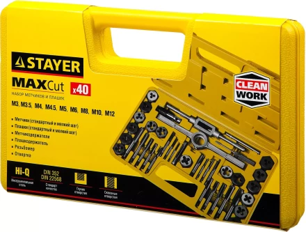 Набор метчиков и плашек STAYER &quot;MASTER&quot;, плашки 17шт, метчики 17шт, метчикодерж. 2шт, плашкодерж. 1шт, резьбомер 1шт, отвертка 1шт, 40 предметов 2805-H40_z01 купить в Тобольске