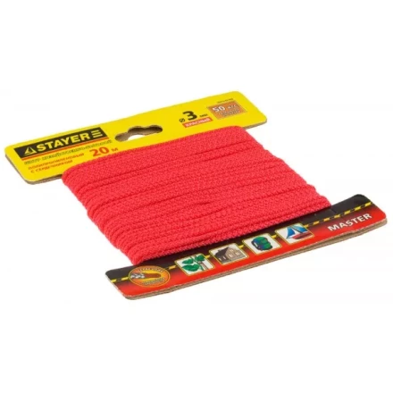 Шнур STAYER &quot;MASTER&quot; хозяйственно-бытовой, полипропиленовый, вязанный, с сердечником, красный, d 3, 20м 50415-03-020 купить в Тобольске