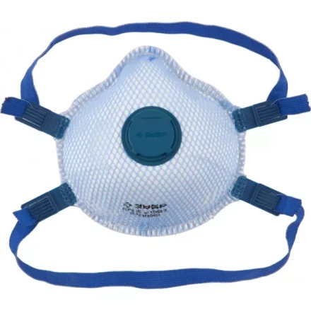 Полумаска фильтрующая ЗУБР &quot;ЭКСПЕРТ&quot; коническая, с внешней сеткой, с клапаном, многослойная, класс защиты FFP3 11160-3 купить в Тобольске