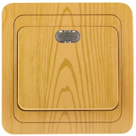 Выключатель СВЕТОЗАР &quot;ГАММА&quot; с подсветкой, одноклавишный, цвет ольха, 10A/~250B SV-54131-A купить в Тобольске