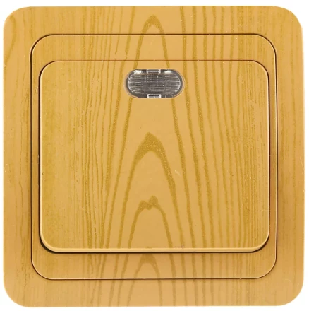 Выключатель СВЕТОЗАР &quot;ГАММА&quot; с подсветкой, одноклавишный, цвет ольха, 10A/~250B SV-54131-A купить в Тобольске