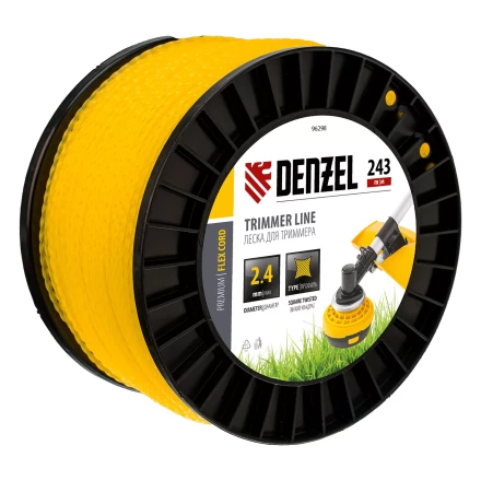 Леска для триммера витой квадрат, 2,4мм х 243м, на DIN катушке FLEX CORD// Denzel 96298 купить в Тобольске