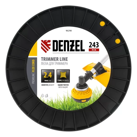 Леска для триммера витой квадрат, 2,4мм х 243м, на DIN катушке FLEX CORD// Denzel 96298 купить в Тобольске