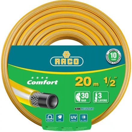 Шланг RACO &quot;COMFORT&quot; поливочный, 30атм., армированный, 3-х слойный, 1/2&quot;х20м 40303-1/2-20 купить в Тобольске