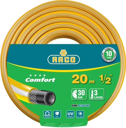 Шланг RACO &quot;COMFORT&quot; поливочный, 30атм., армированный, 3-х слойный, 1/2&quot;х20м 40303-1/2-20 купить в Тобольске