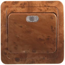 Выключатель СВЕТОЗАР &quot;ГАММА&quot; с подсветкой, одноклавишный, цвет орех, 10A/~250B SV-54131-N