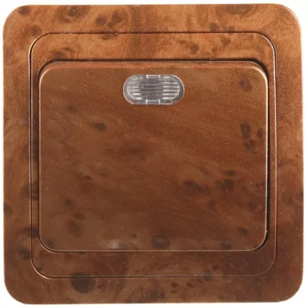 Выключатель СВЕТОЗАР &quot;ГАММА&quot; с подсветкой, одноклавишный, цвет орех, 10A/~250B SV-54131-N купить в Тобольске