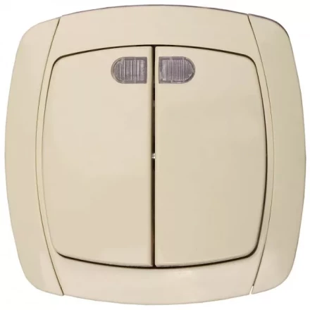 Выключатель СВЕТОЗАР &quot;CITY LIGHT&quot; двухклавишный в сборе, с подсветкой, бежевый, 10А/~250В SV-54235-B купить в Тобольске