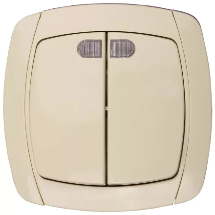 Выключатель СВЕТОЗАР &quot;CITY LIGHT&quot; двухклавишный в сборе, с подсветкой, бежевый, 10А/~250В SV-54235-B купить в Тобольске