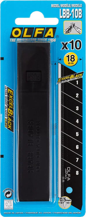 Лезвие OLFA BLACK MAX сегментированное, 18х100х0,5мм, 10шт OL-LBB-10B купить в Тобольске
