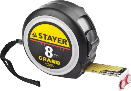 Рулетка STAYER GRAND, корпус с противоскользящим напылением, упрочненное полотно, 8м/25мм 552119 купить в Тобольске