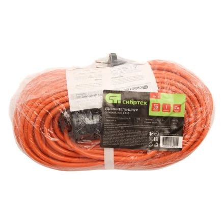 Удлинитель-шнур силовой Сибртех 30 м, 6А, тип УХз6, ПВС, 1 розетка без заземления 95813 купить в Тобольске