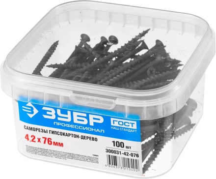 Саморезы фосфатированные с крупной резьбой, гипсокартон-дерево, ЗУБР 300031-42-076, PH2, 4,2 x 76 мм, 100 шт 300031-42-076 купить в Тобольске