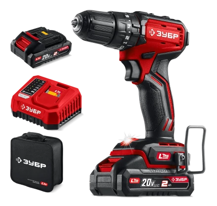 ЗУБР 20 В, 45 Нм, 2 АКБ LMS (2 Ач), бесщеточная ударная дрель-шуруповерт, сумка (ДБУ-45-22) купить в Тобольске