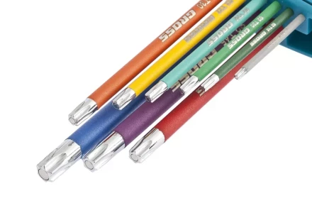 Набор ключей имбусовых TORX-TT T10-T50 магнит S2 экстра-длинные хром/краска 9 шт Gross 16402 купить в Тобольске