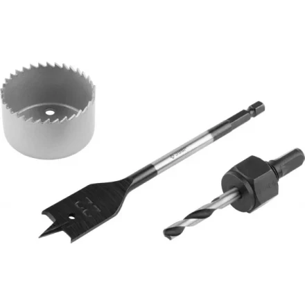 Набор ЗУБР &quot;ЭКСПЕРТ&quot; для врезки замков, коронка по дереву 48мм, державка с центр. сверлом, перьевое сверло 22мм, 3 пред 2954-48-H3_z01 купить в Тобольске