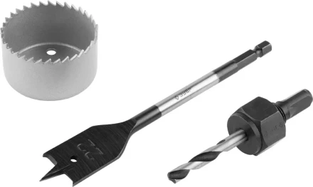 Набор ЗУБР &quot;ЭКСПЕРТ&quot; для врезки замков, коронка по дереву 48мм, державка с центр. сверлом, перьевое сверло 22мм, 3 пред 2954-48-H3_z01 купить в Тобольске