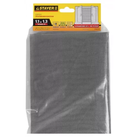 Сетка STAYER &quot;STANDARD&quot; противомоскитная, для окон, в индивидуальной упаковке, стекловолокно+ПВХ, серая, 1,1 х 1,3м 12516-11-13 купить в Тобольске