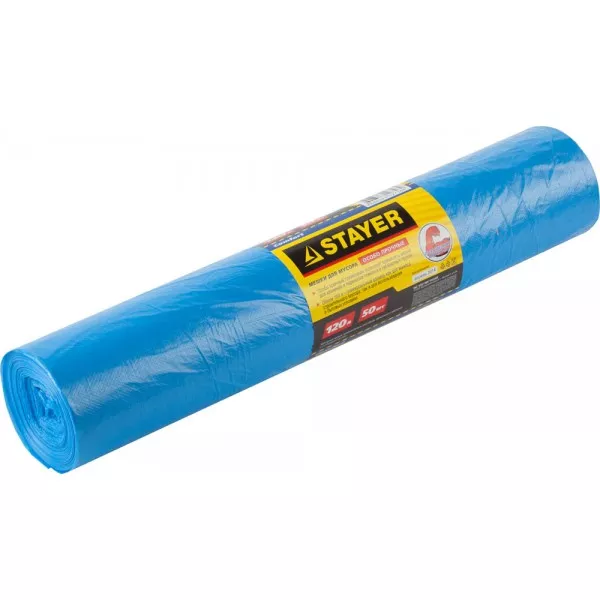 Мешки особопрочные STAYER "Comfort" для сбора мусора, голубые, 120л, 50шт 39156-120 купить в Тобольске