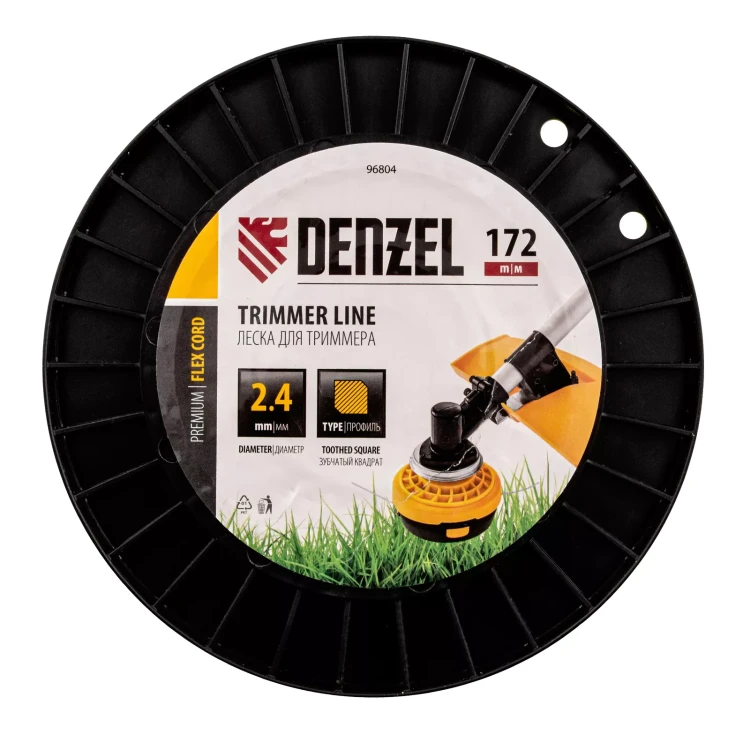 Леска для триммера зубчатый квадрат, 2,4мм х 172м, на DIN катушке FLEX CORD// Denzel 96804 купить в Тобольске
