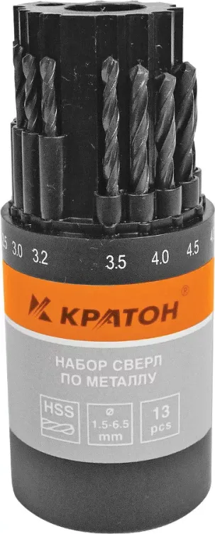 Набор сверл по мет 1,5-6,5 мм 13 шт Кратон 1 05 01 010 купить в Тобольске