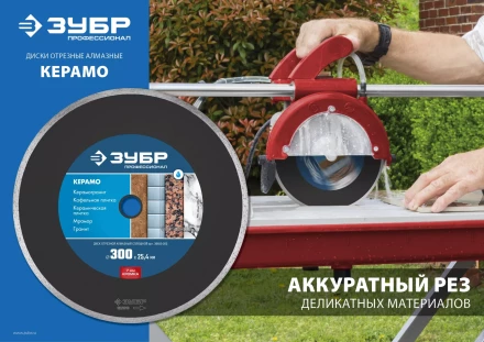ЗУБР Керамо-25, d 300 мм, (25.4 мм, 7 х 3.2 мм), сплошной алмазный диск, Профессионал (36655-300) купить в Тобольске