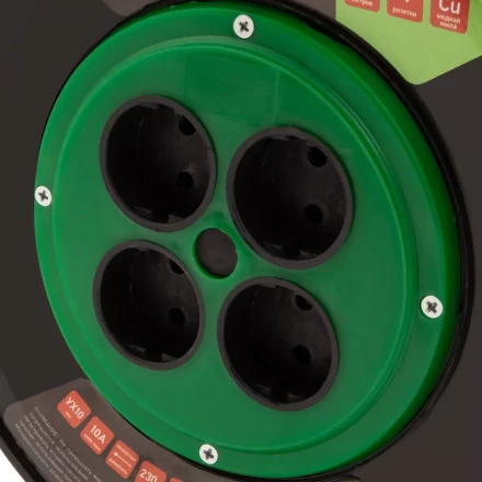 Удлинитель силовой 50 м Сибртех 95855, 10А, тип УХ10, ПВС, на кабельной катушке, 4 розетки без заземления купить в Тобольске