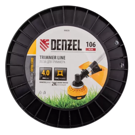 Леска для триммера двухкомпонентная витой квадрат, 4,0мм х 106м, на DIN катушке EXTRA CORD// Denzel 96826 купить в Тобольске
