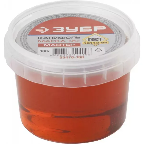 Канифоль ЗУБР для паяльных работ, пластиковая банка, 100г 55470-100 купить в Тобольске