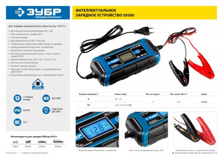 Зарядные устройства 4 А серия ПРОФЕССИОНАЛЗарядное устройство ЗУБР Профессионал 6/12 В, 4А, IP65, ЗУ-120 59300 купить в Тобольске
