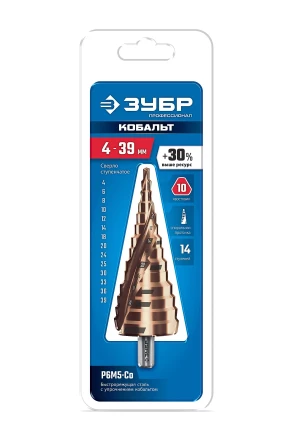 ЗУБР КОБАЛЬТ 4-39мм, 14 ступеней, винтовая проточка, сверло ступенчатое, серия Профессионал(29674-4-39-14) купить в Тобольске