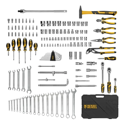 Набор инструментов, 1/2&quot;, 1/4&quot;, 3/8&quot;, CrV, S2, пластиковый кейс, 144 предмета// Denzel 15805 купить в Тобольске