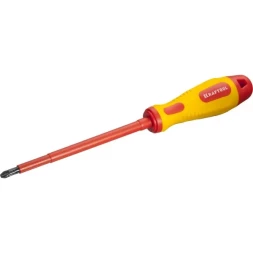 Отвертка KRAFTOOL, высоковольтная, Cr-Mo-V стержень, двухкомпонент. маслобензостойкая рукоятка, PH №3, 150мм 250084-3-150