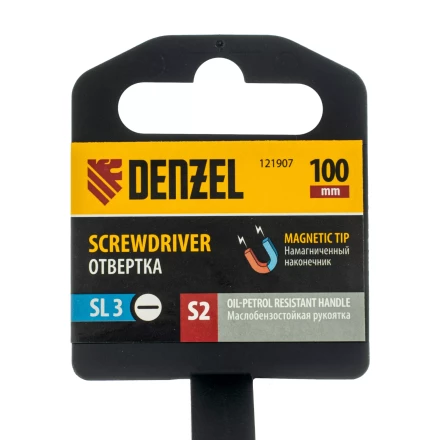 Отвертка, SL3х100 мм, S2, 3к рукоятка Denzel 121907 купить в Тобольске