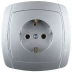 Розетка СВЕТОЗАР &quot;АКЦЕНТ&quot; одинарная в сборе, с заземлением, цвет серебристый металлик, 16А/~250В SV-54205-SM купить в Тобольске