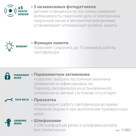 Маска сварщика с автоматическим светофильтром 11061 купить в Тобольске