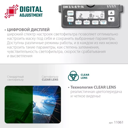 Маска сварщика с автоматическим светофильтром 11061 купить в Тобольске