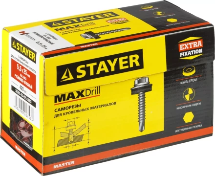 Саморезы СКМ кровельные, RAL 3003 рубиново-красный, 25 x 5.5 мм, 420 шт, для металлических конструкций, STAYER 30305-55-025-3003 купить в Тобольске