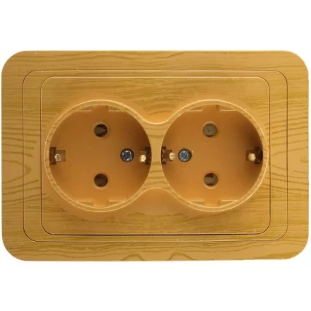 Розетка СВЕТОЗАР &quot;ГАММА&quot; с заземлением, двойная, цвет ольха, 16А/~250В SV-54107-A купить в Тобольске