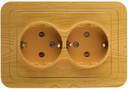 Розетка СВЕТОЗАР &quot;ГАММА&quot; с заземлением, двойная, цвет ольха, 16А/~250В SV-54107-A купить в Тобольске