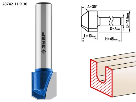ЗУБР 11.9 x 13 мм, фреза пазовая фасонная №3, Профессионал (28742-11.9-30) купить в Тобольске