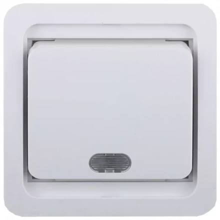 Выключатель СВЕТОЗАР &quot;ГАММА&quot; одноклавишный, с подсветкой, цвет белый, 10А/~250В SV-54131-W купить в Тобольске