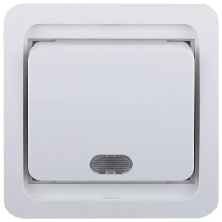 Выключатель СВЕТОЗАР &quot;ГАММА&quot; одноклавишный, с подсветкой, цвет белый, 10А/~250В SV-54131-W купить в Тобольске