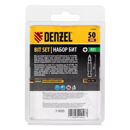 Бита PZ1х50, сталь S2, шестигранный профиль, 10 шт. Е 6,3 Denzel 11655 купить в Тобольске