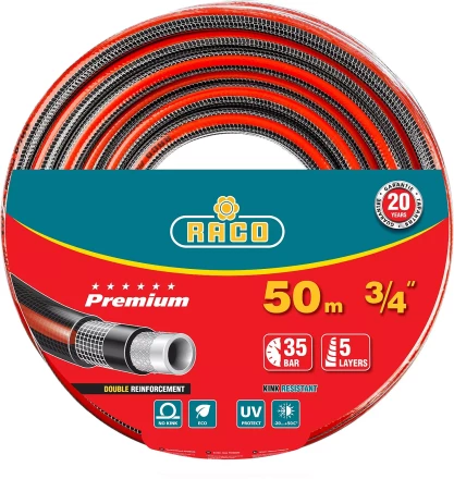 Шланг RACO &quot;PREMIUM&quot; поливочный, 40атм., армированный, 3-х слойный, 3/4&quot;х50м 40300-3/4-50 купить в Тобольске